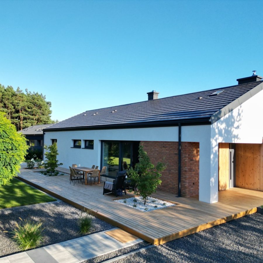 taras drewniany deska tarasowa thermo sosna elewacja drewno + cegła elewacja thermo sosna