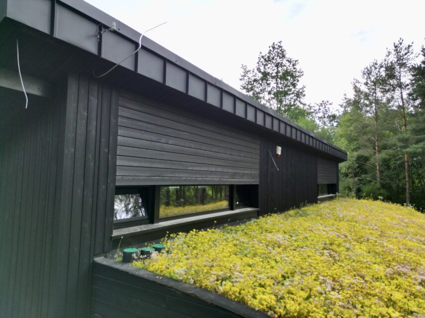 nietypowy dom architekt deska opalana elewacja boazeria zielony dach Latzke Pracownia Stolarska