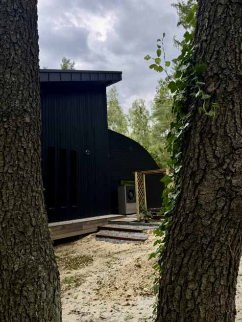 nietypowy dom architekt deska opalana elewacja boazeria zielony dach Latzke Pracownia Stolarska