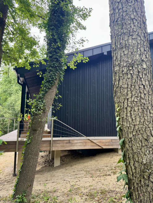 nietypowy dom architekt deska opalana elewacja boazeria zielony dach Latzke Pracownia Stolarska