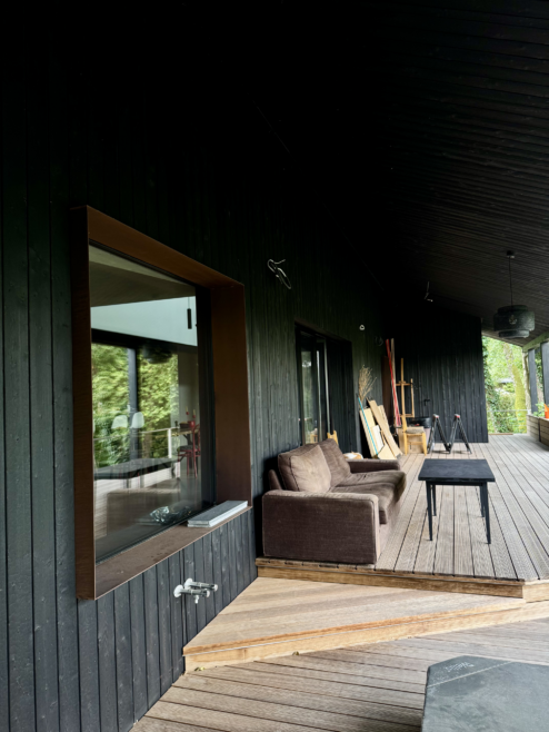 nietypowy dom architekt deska opalana elewacja boazeria zielony dach Latzke Pracownia Stolarska